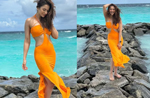 Rakul Preet Singh gets the temperature soaring in an orange bodycon cut-out dress, see photos